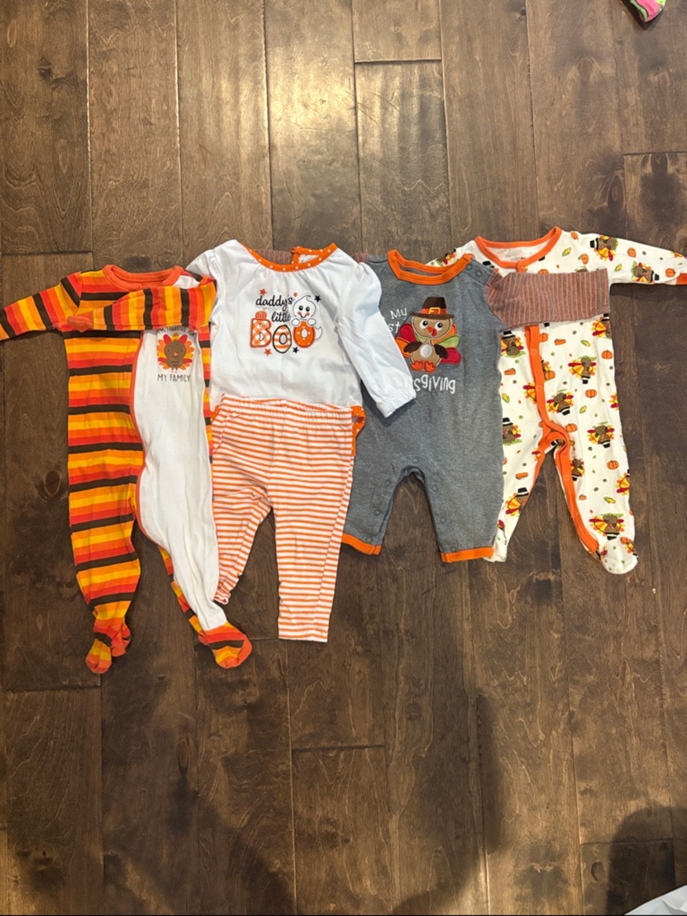 Bundle of FOUR (4) Baby Thanksgiving and Halloween Outfits 6 Months